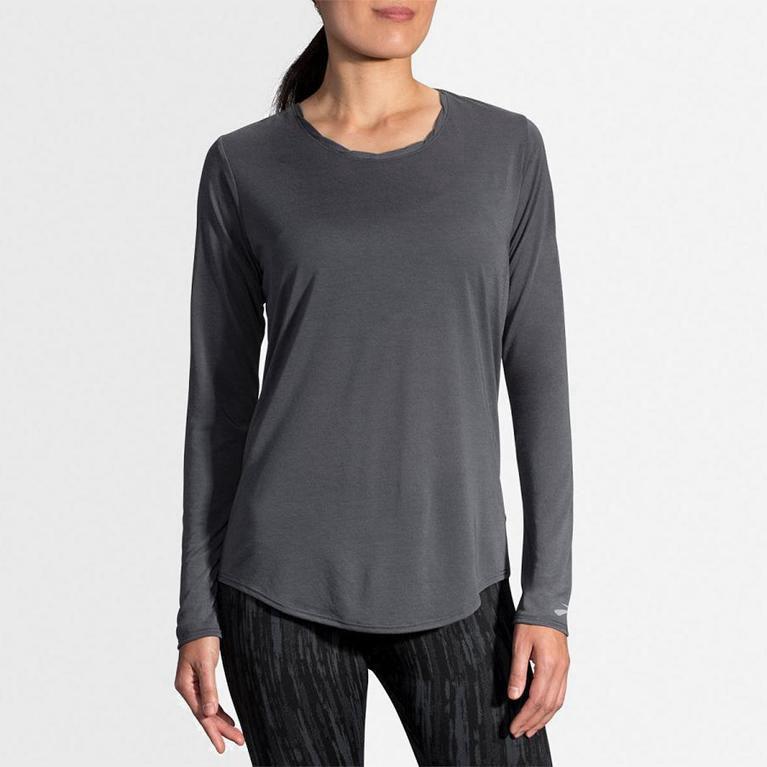 Brooks Distance Israel - Women's Long Sleeve Running Shirt - Grey (60317-MKHQ)